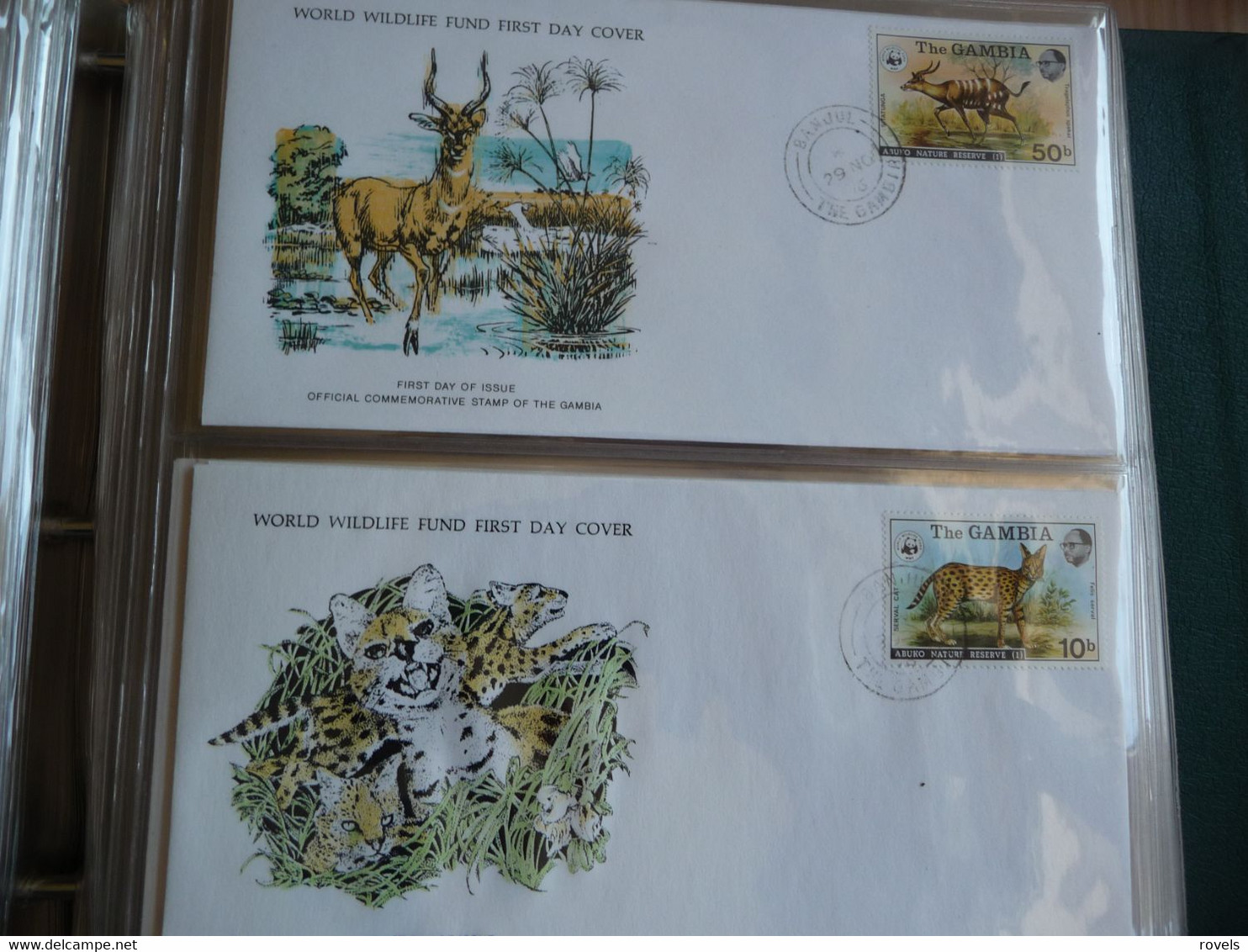 (groen) WORLD WILDLIFE 1976  4 FDC's * GAMBIA . * SITATUNGA, THE SERVAL CAT, HARNESSED ANTELOPE, THE LEOPARD. - Other & Unclassified