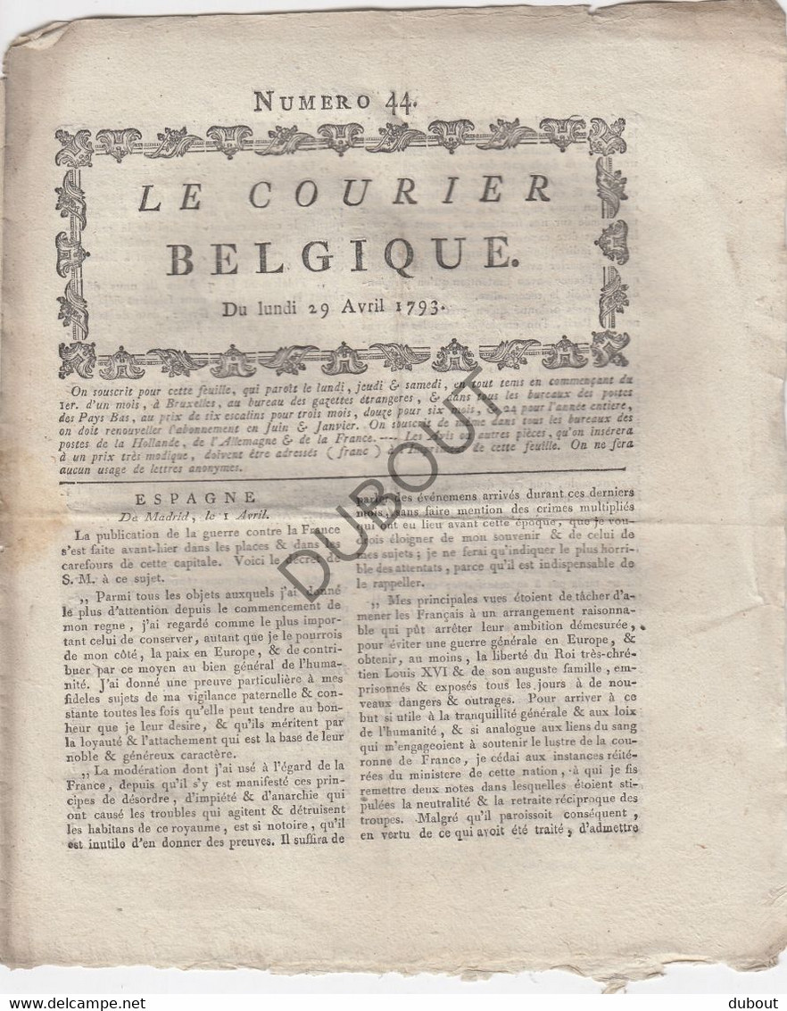 Le Courier Belgique - 1793 - Gedrukt Te Mechelen - Hanicq - 6  Nummers (V1030) - Zeitungen - Vor 1800