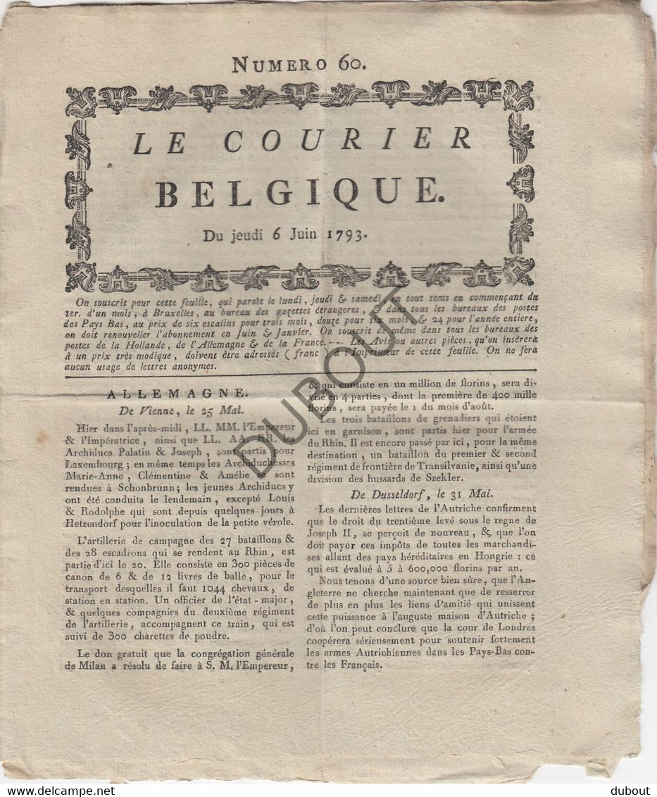 Le Courier Belgique - 1793 - Gedrukt Te Mechelen - Hanicq - 6  Nummers (V1030) - Zeitungen - Vor 1800