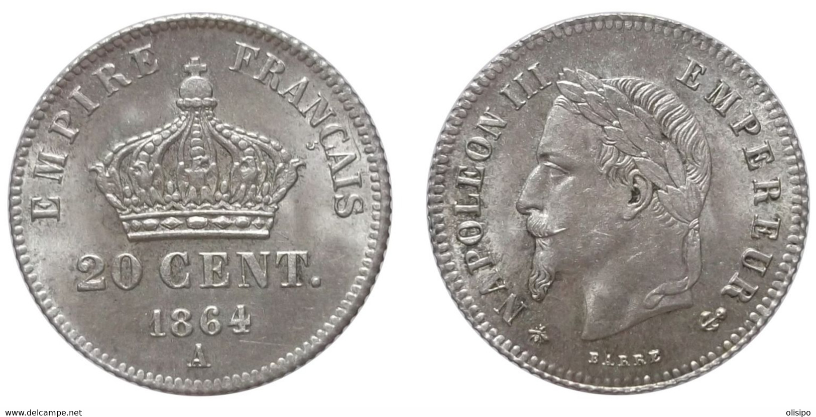 20 Centimes 1864 A (France) Silver - 20 Centimes