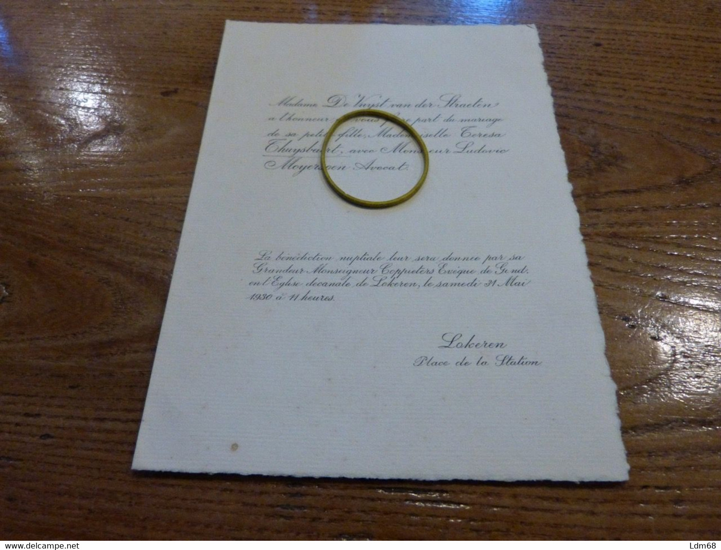 I8-1 Invitation Teresa Thuysbaert Ludovic  Moyersoen Lokeren 1930 - Wedding