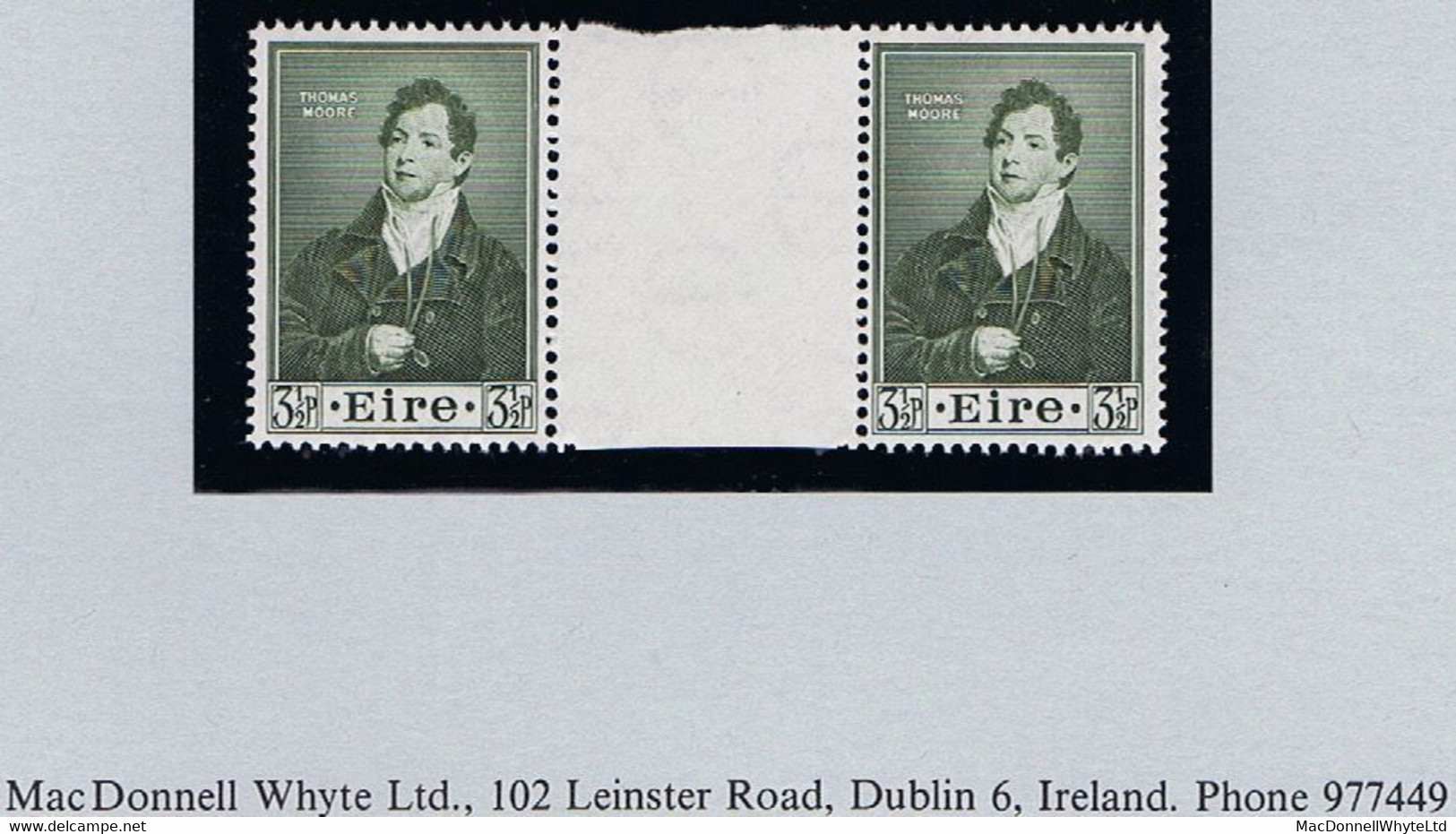 Ireland 1952 Thomas Moore 3½d Gutter Pair Mint Unmounted, Never Hinged, Folded - Ungebraucht