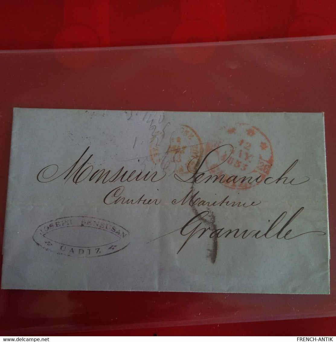 LETTRE ESPAGNE CADIZ POUR GRANVILLE 1853 CACHET ROUGE - Lettres & Documents