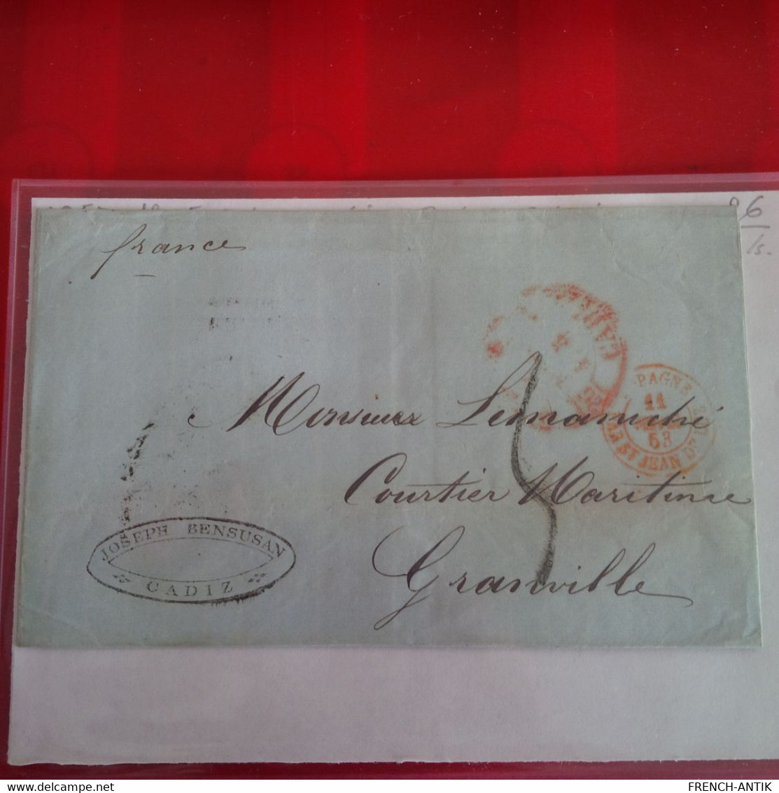 LETTRE ESPAGNE CADIZ POUR GRANVILLE 1853 CACHET ROUGE - Covers & Documents