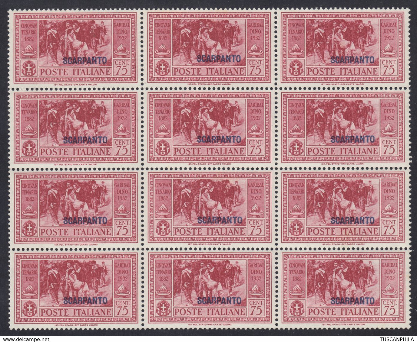 1932 Blocco Di 12 Valori Sass. 22 MNH** Cv 1680 - Ägäis (Scarpanto)