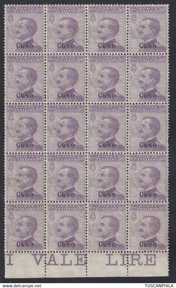 1912 Blocco Di 20 Valori Sass. 7 MNH** Cv 200 - Ägäis (Caso)