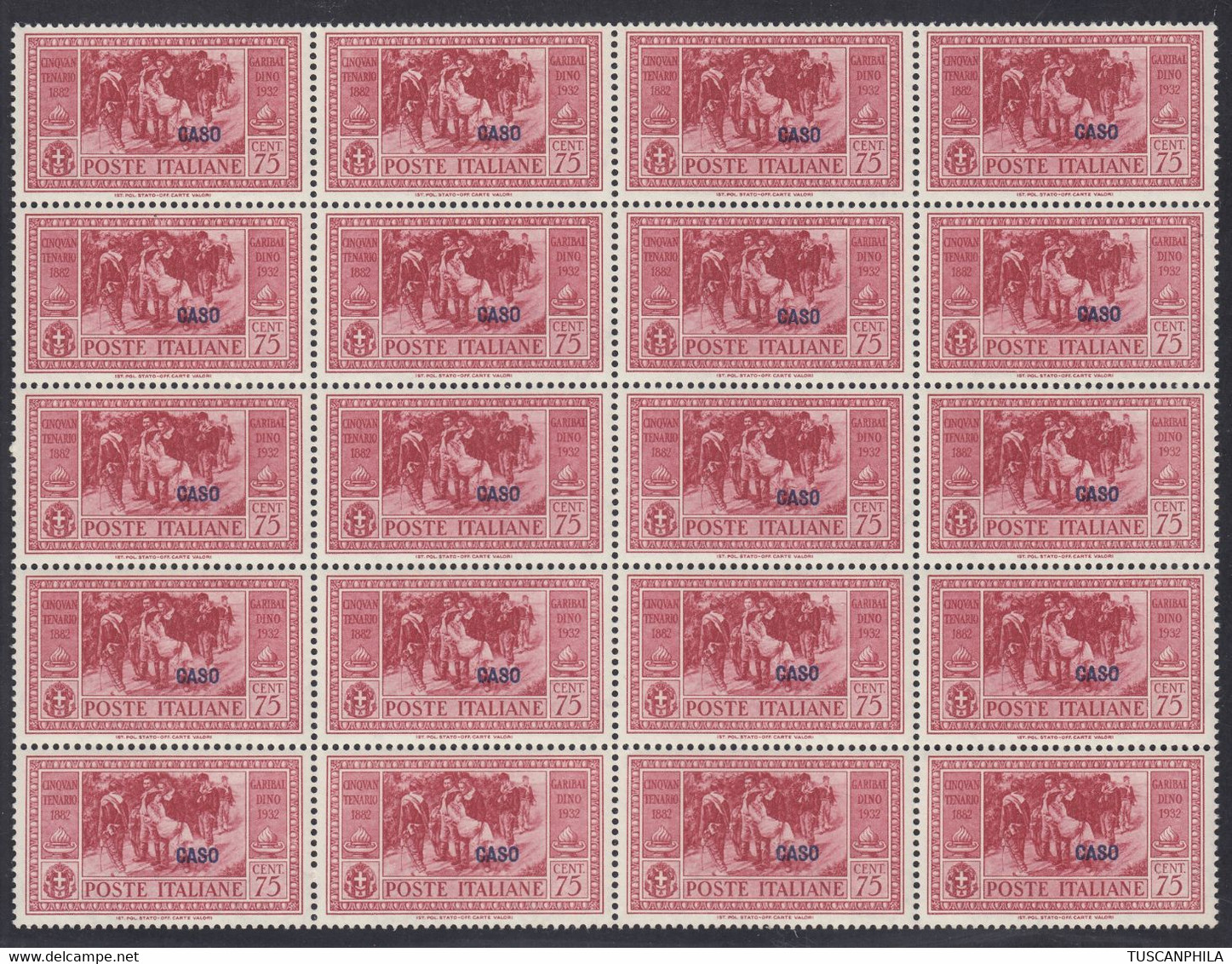 1932 Blocco Di 20 Valori Sass. 22 MNH** Cv 2800 - Ägäis (Caso)