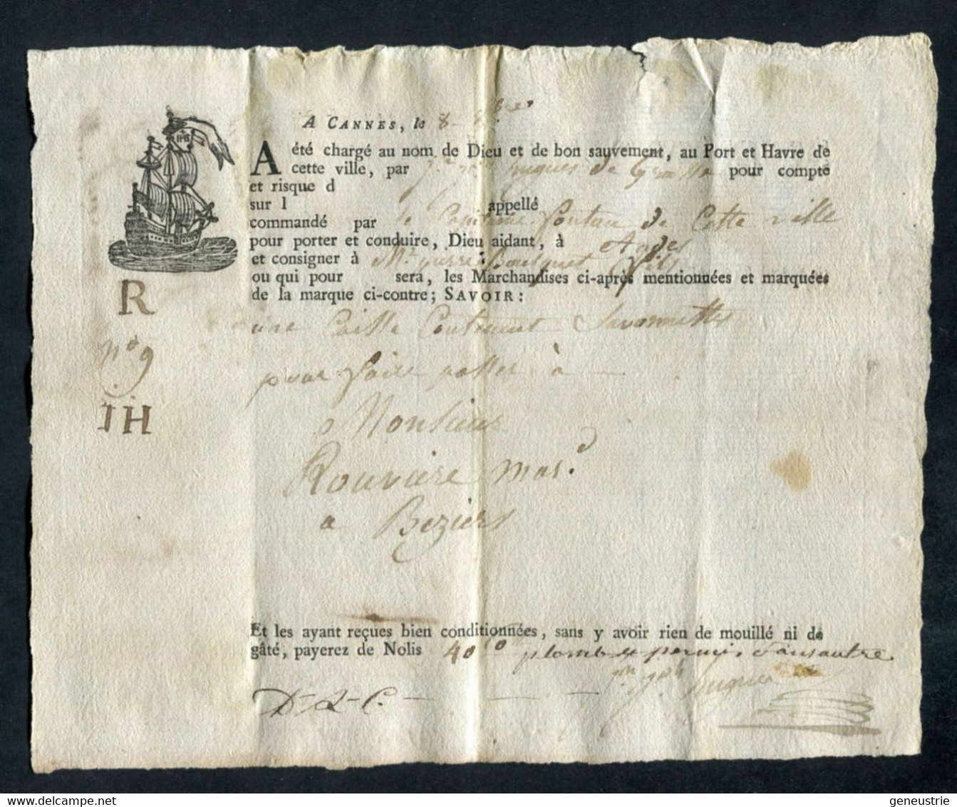 Connaissement - Lettre De Voiture Ou De Roulage An 8 - Cannes Pour Agde (Hérault) - Bill Of Lading - ... - 1799