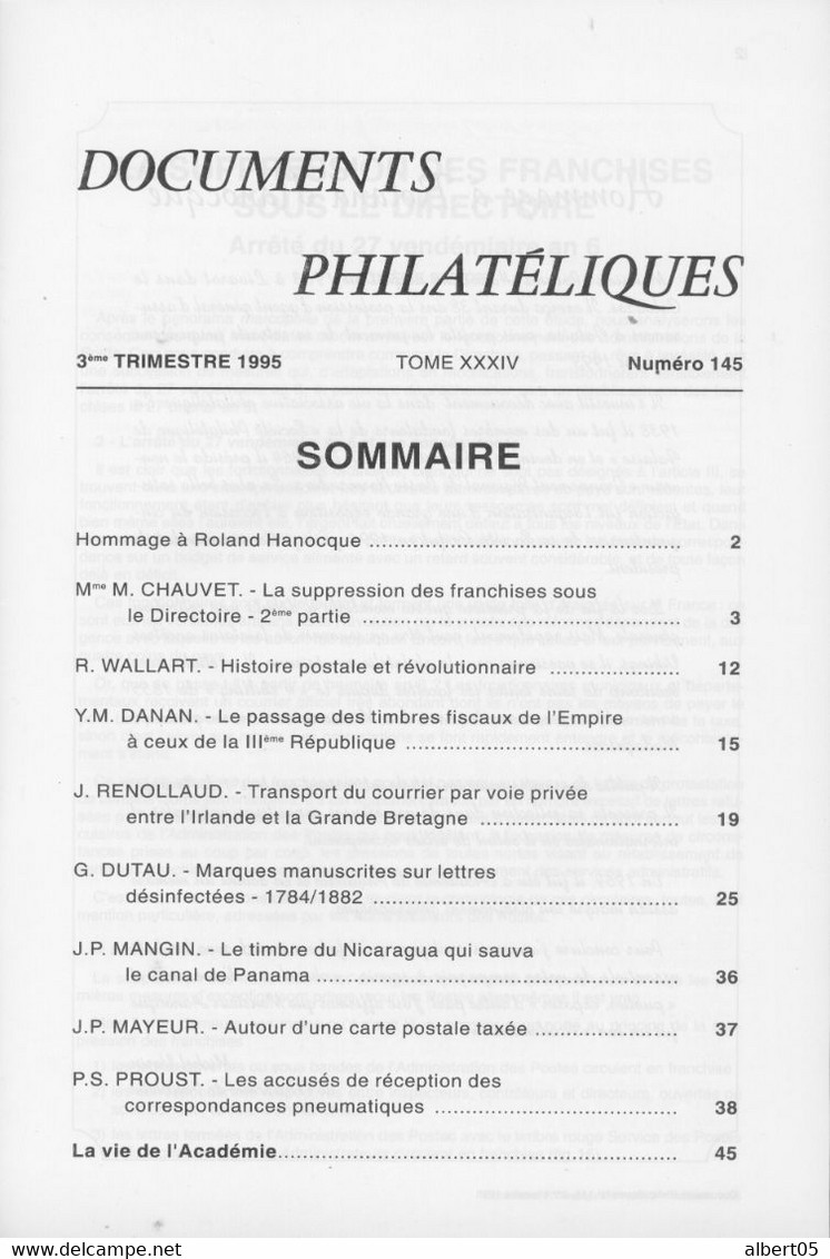 Revue De L'Académie De Philatélie - Documents Philatéliques N° 145 - Avec Sommaire - Filatelie En Postgeschiedenis