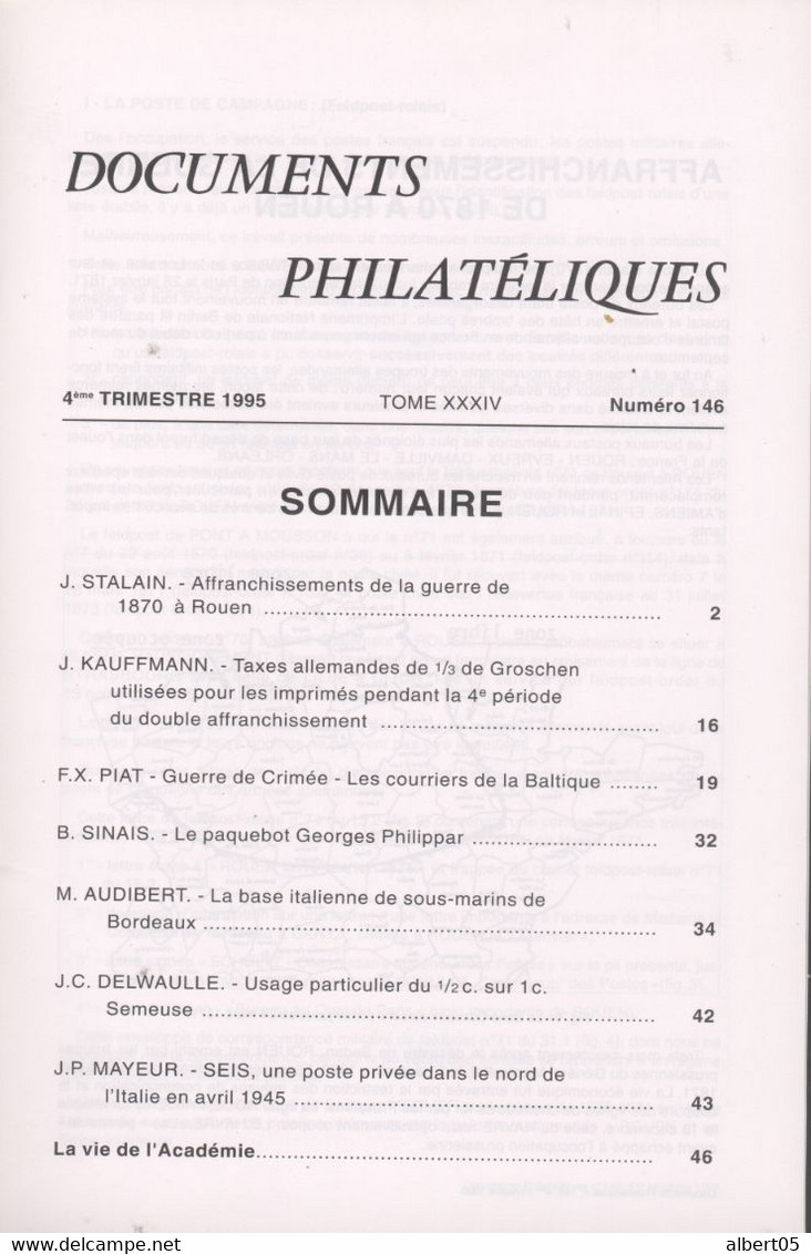 Revue De L'Académie De Philatélie - Documents Philatéliques N° 146 - Avec Sommaire - Philatélie Et Histoire Postale