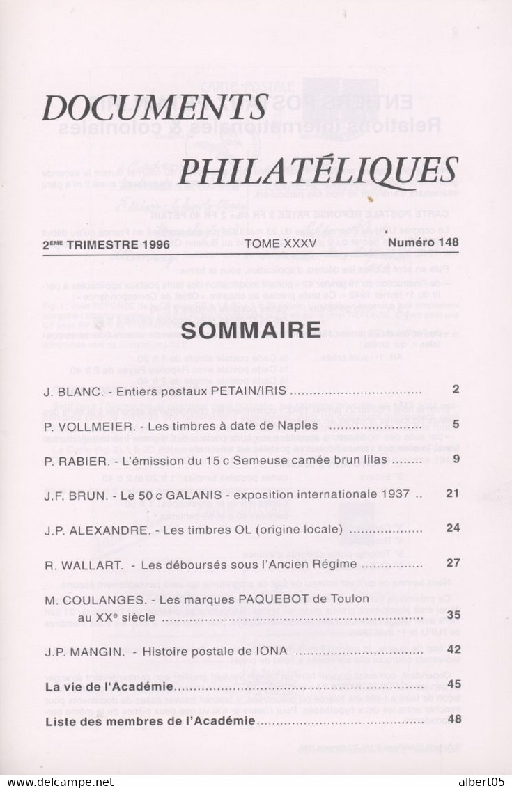 Revue De L'Académie De Philatélie - Documents Philatéliques N° 148 - Avec Sommaire - Filatelie En Postgeschiedenis