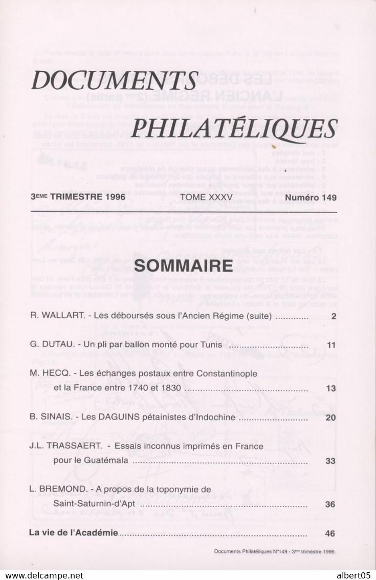 Revue De L'Académie De Philatélie - Documents Philatéliques N° 149 - Avec Sommaire - Philatélie Et Histoire Postale