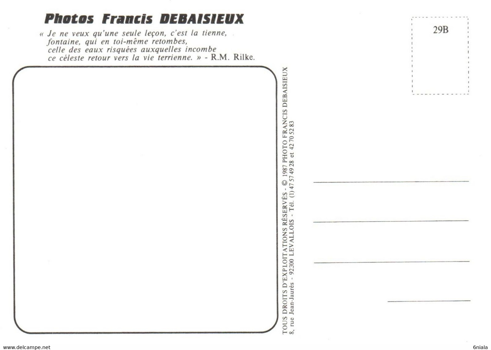 9914  FRANCIS DEBAISIEUX  LA  FONTAINE      (recto-verso) Photographe - Autres & Non Classés