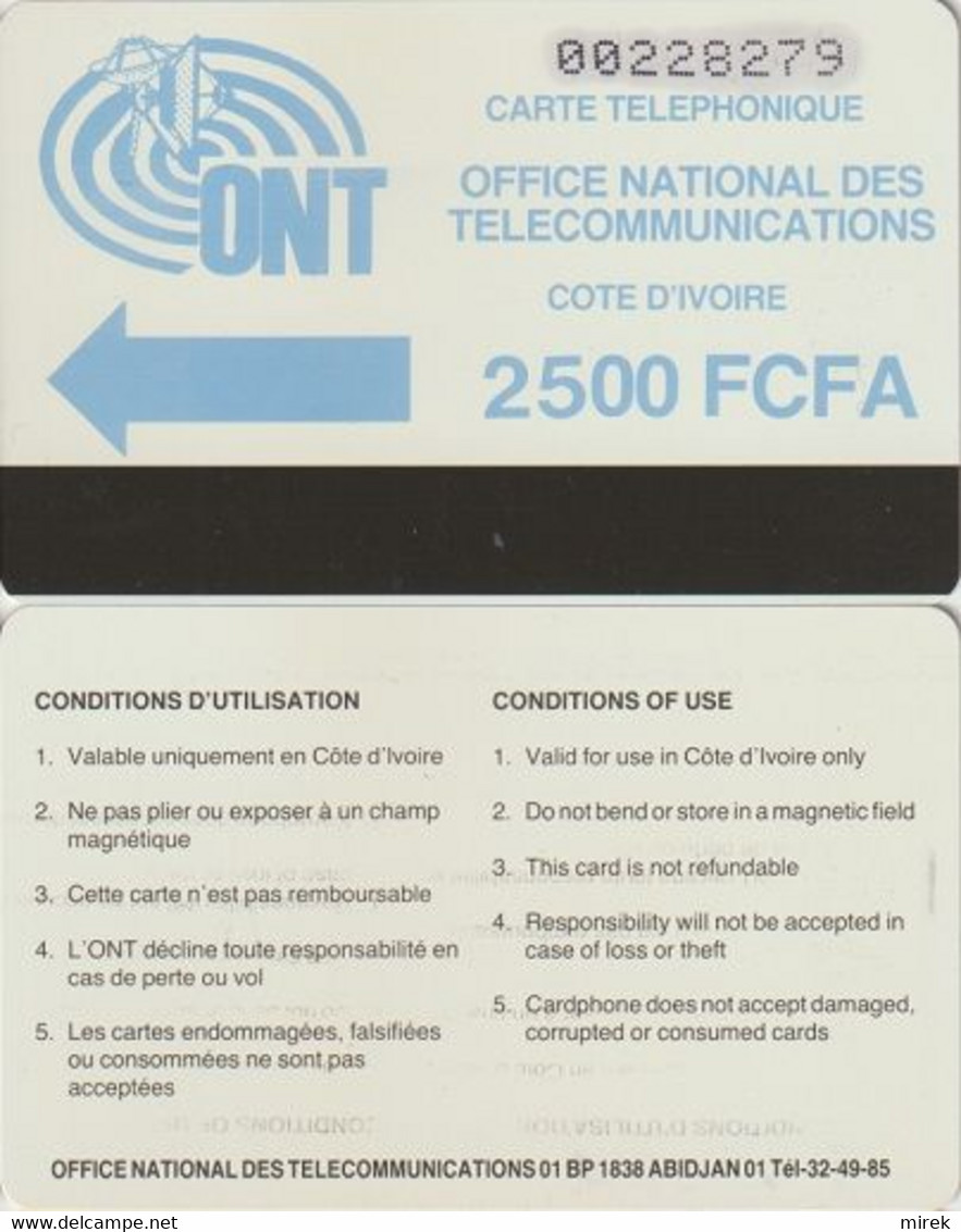 482/ Ivory Coast; Autelca, P2. Blue Logo, 2500 FCFA, Big CN - Côte D'Ivoire