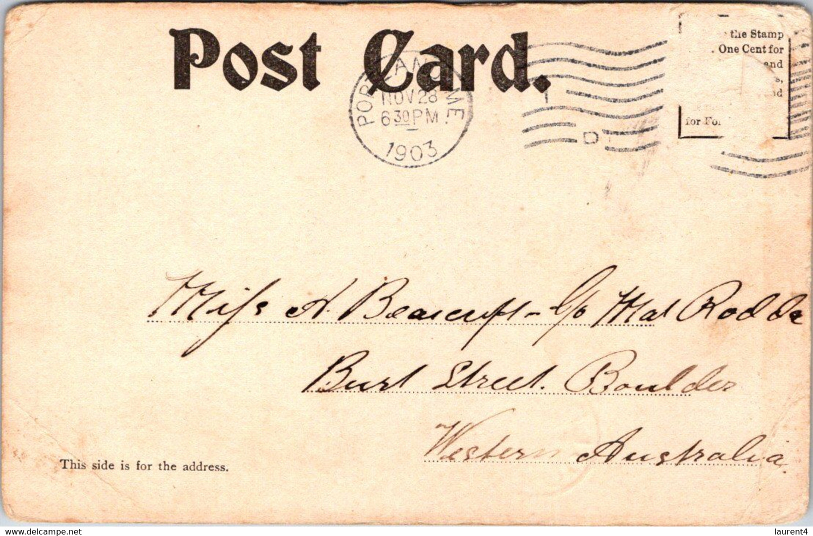 (4 H 17) Very Old Postcard - USA (posted To Australia 1903 - Stamp Removed) - Portland - Port Allen Park - Portland