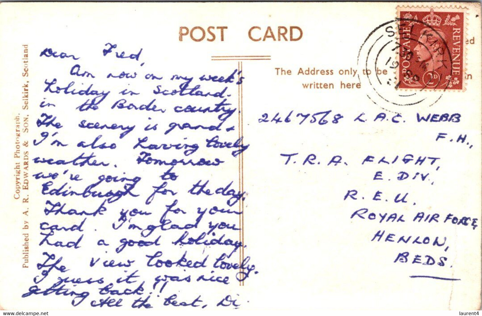 (4 H 17) Older Postcard (posted ?) Ettrick River - Selkirkshire