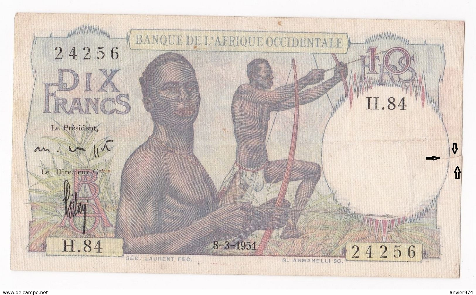 Banque De L'Afrique Occidentale 10 Francs 8 3 1951, Alphabet H.84 N° 24256 - Other - Africa