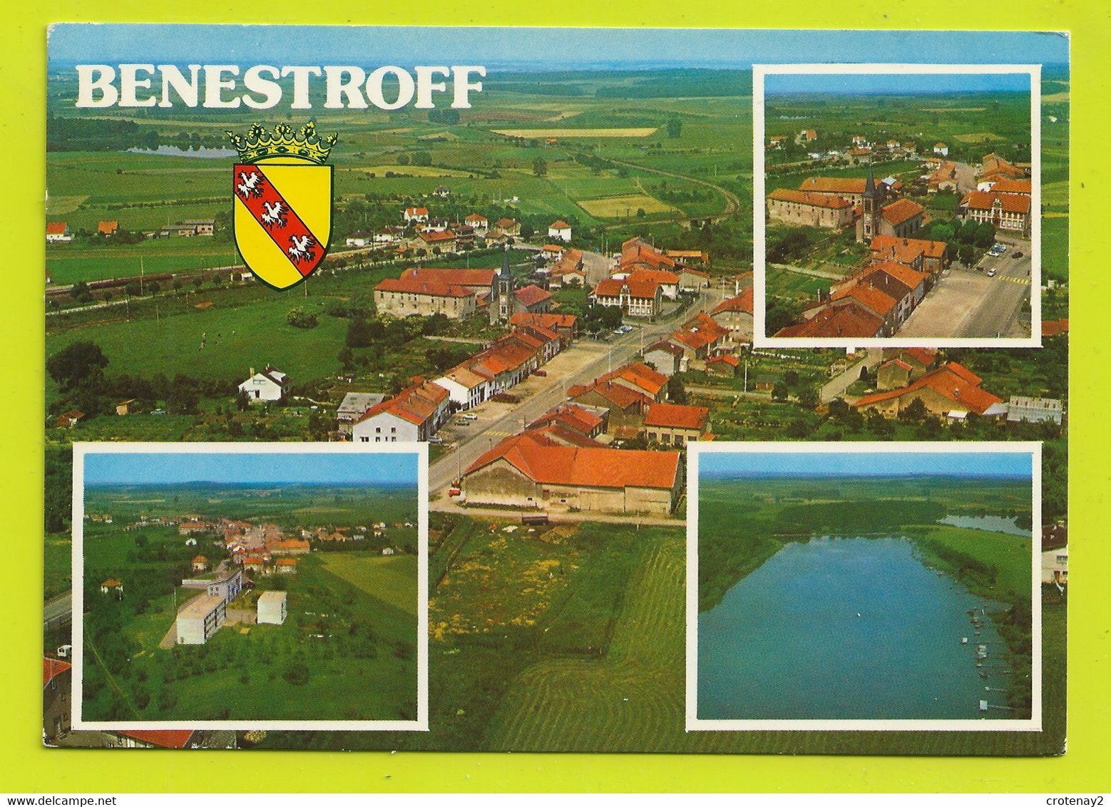 57 BENESTROFF Vers Albestroff Vue Générale Aérienne Eglise Blocs Et étang Voie Ferrée Wagons En 1983 Blason - Albestroff