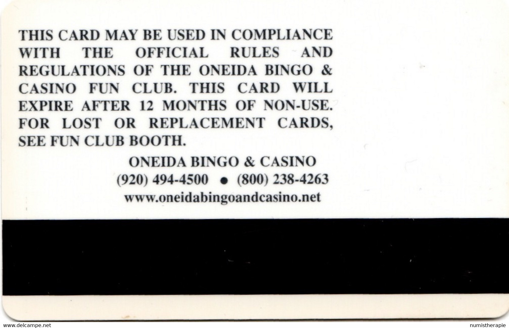Lot De 2 Cartes : Oneida Bingo & Casino WI USA - Casinokarten