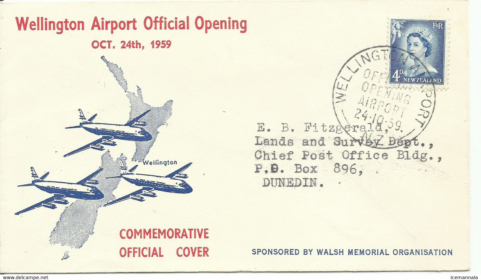 NUEVA ZELANDA, CARTA CONMEMORATIVA   WELLINGTON   AIRPORT,  AÑO  1959 - Cartas & Documentos
