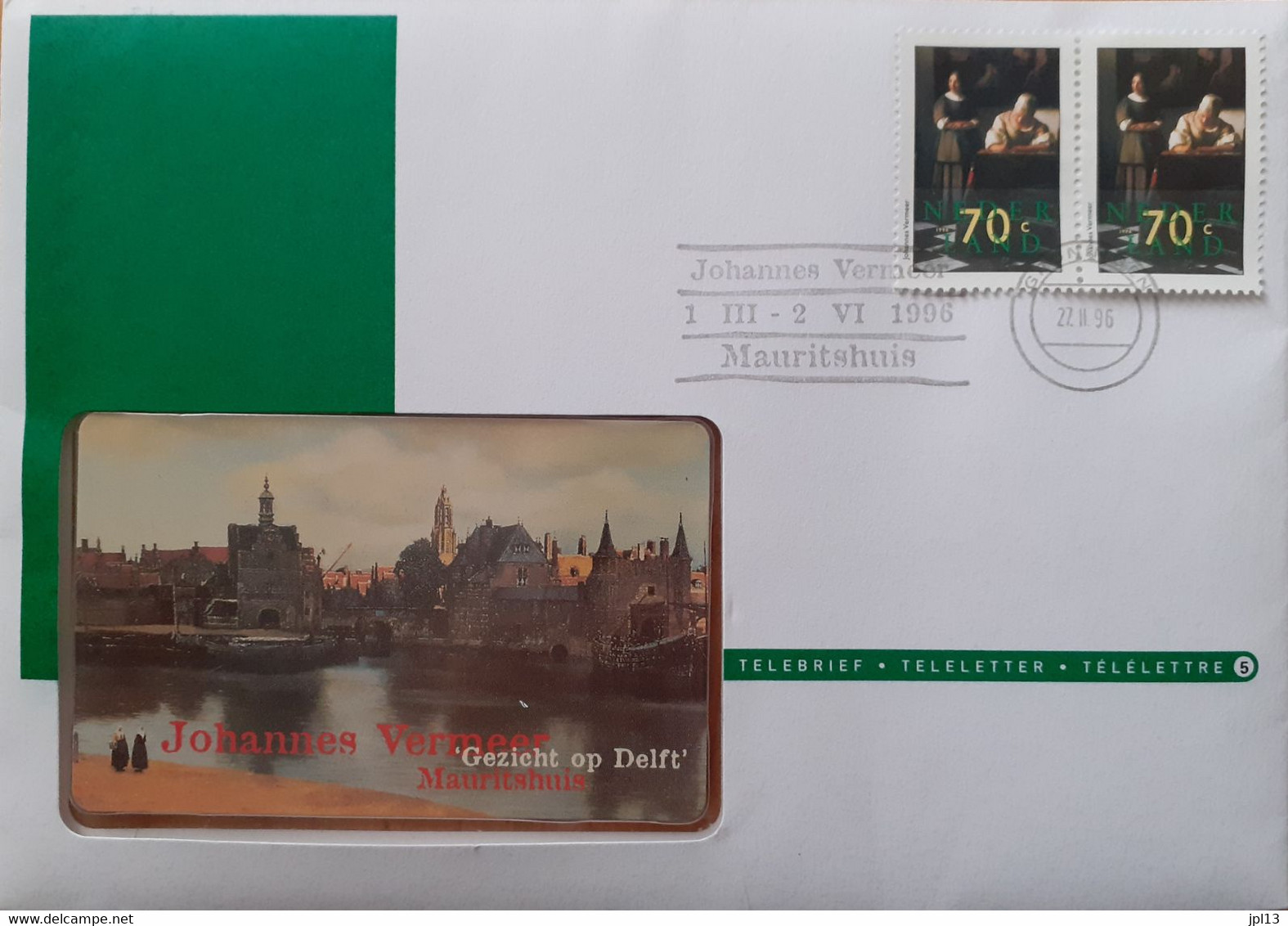 Télécarte Pays-Bas KPN Telebrief Johannes Vermeer Painting Of Delft Ref. TB005 Avec Enveloppe 1er Jour - [5] Sammlerpacks