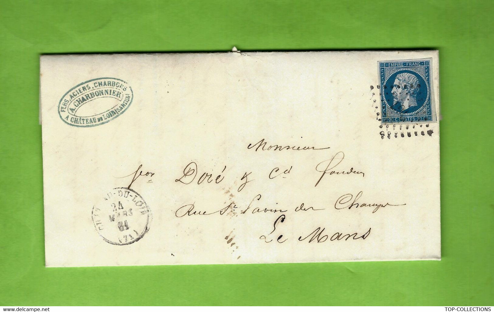 1861 TIMBRE EMPIRE Sur LETTRE ENTETE CHARBONNIER CHATEAU DU LOIR SARTHE   Pour Mr Doré Maître De Forges Le Mans B.E. - 1849-1876: Klassik