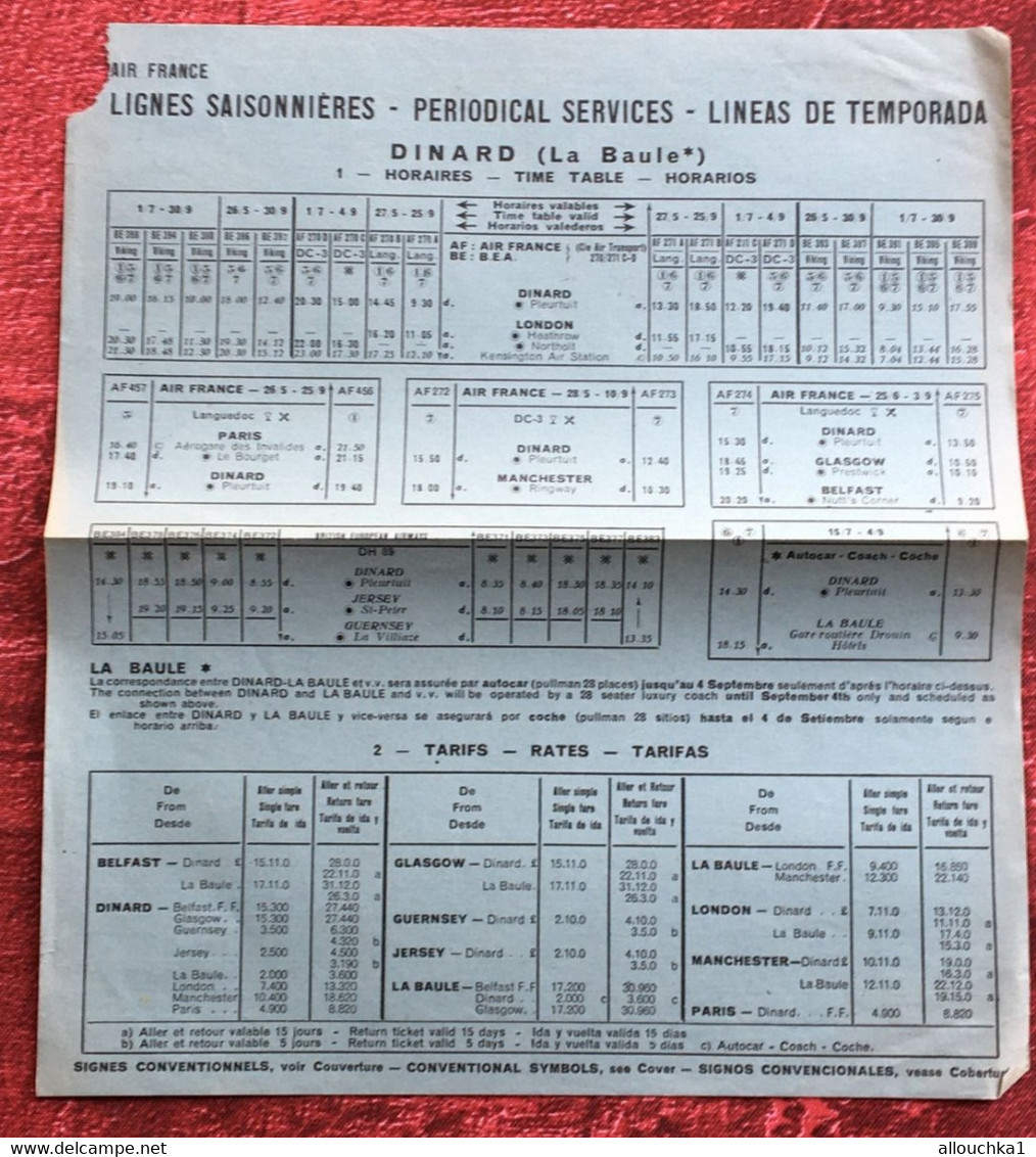 Air France Dinard La Baule-1951✔️Ligne Saisonnière-periodical Service-☛Transport Aviation Commerciale Horaires-☛avion - Timetables