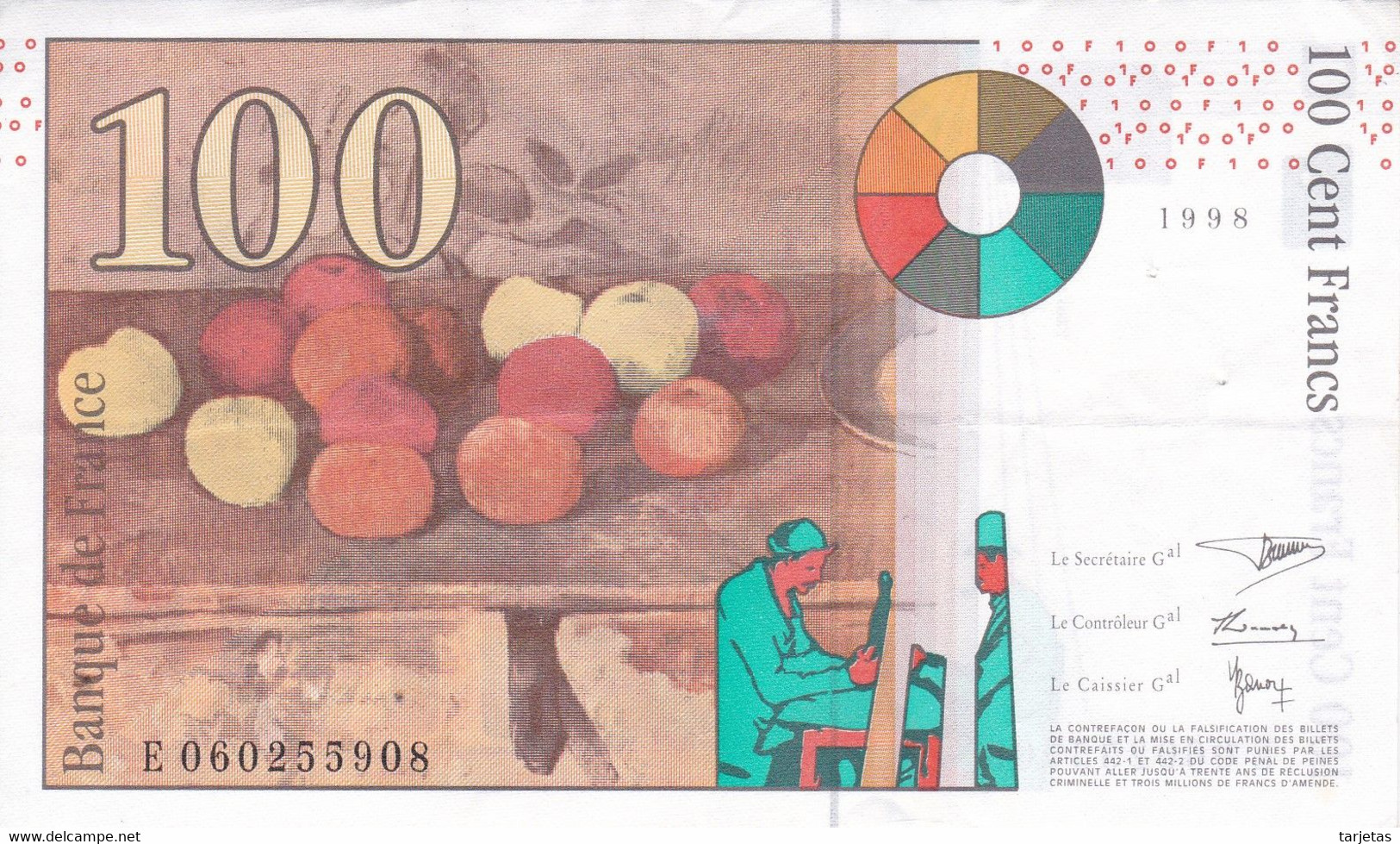 BILLETE DE FRANCIA DE 100 FRANCS DEL AÑO 1998 DE CEZANNE SERIE E CALIDAD MBC (VF)  (BANKNOTE) - 100 F 1997-1998 ''Cézanne''