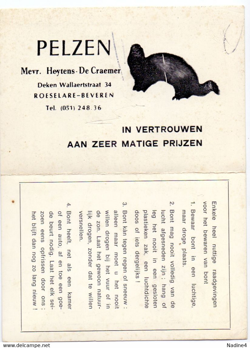Kalender Calendrier 1969 - Pub Reclame Pelzen Heytens X De Craemer - Roeselare Beveren - Petit Format : 1961-70