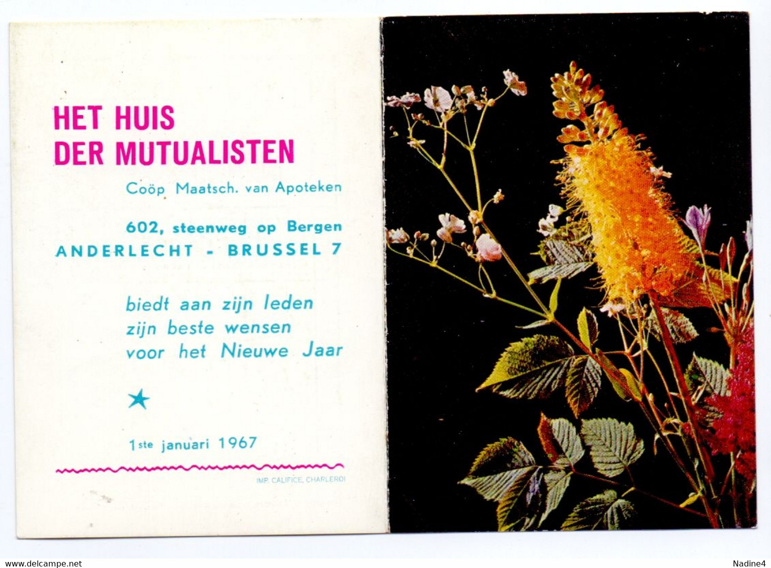 Kalender Calendrier 1967 - Pub Reclame - Huis Der Mutualisten - Anderlecht Bruxelles - Petit Format : 1961-70