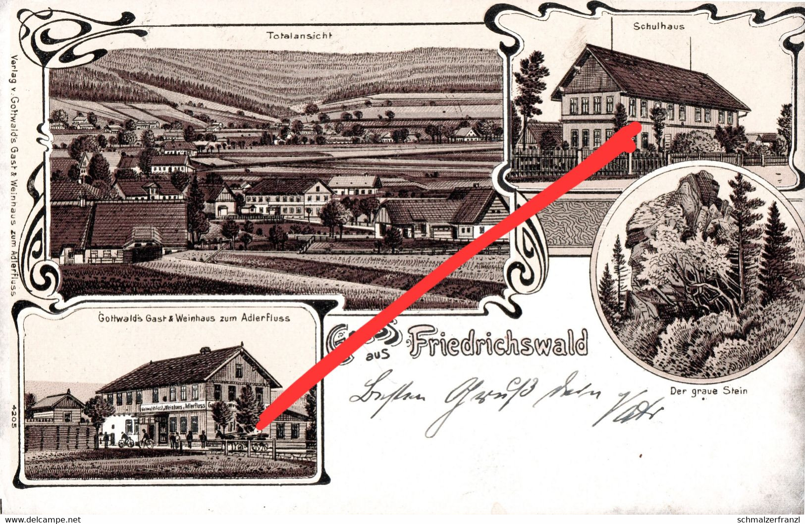 Litho AK Friedrichswald Bedrichovka Gasthof Orlicke Zahori Kaiserswalde Lasowka Kerndorf Grünborn Deschney Adlergebirge - Sudeten