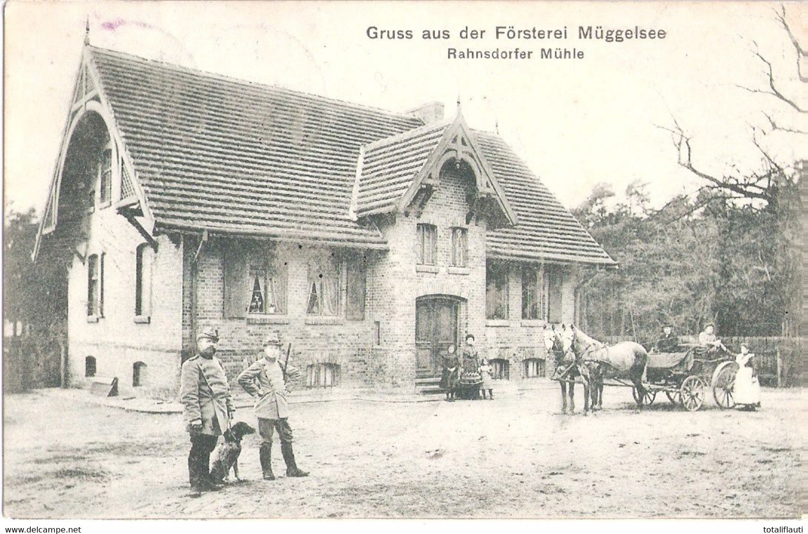 Berlin Köpenick RAHNSDORF Er Mühle Försterei Müggelsee Förster Jagdhund Pferde Kutsche Grünlich Gelaufen 12.8.1907 - Müggelsee