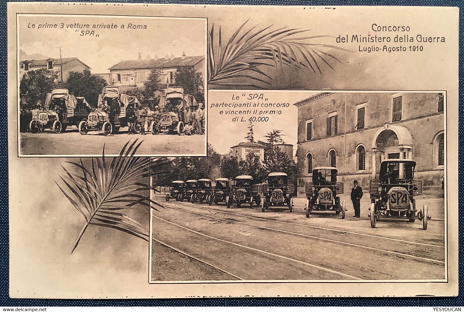 LE PRIME 3 VETTURA "SPA" ROMA CONCORSO MINISTERO DELLA GUERRA 1910 (Car Ppc Italia Cartoline Automobile Automobili Fiat - Transports