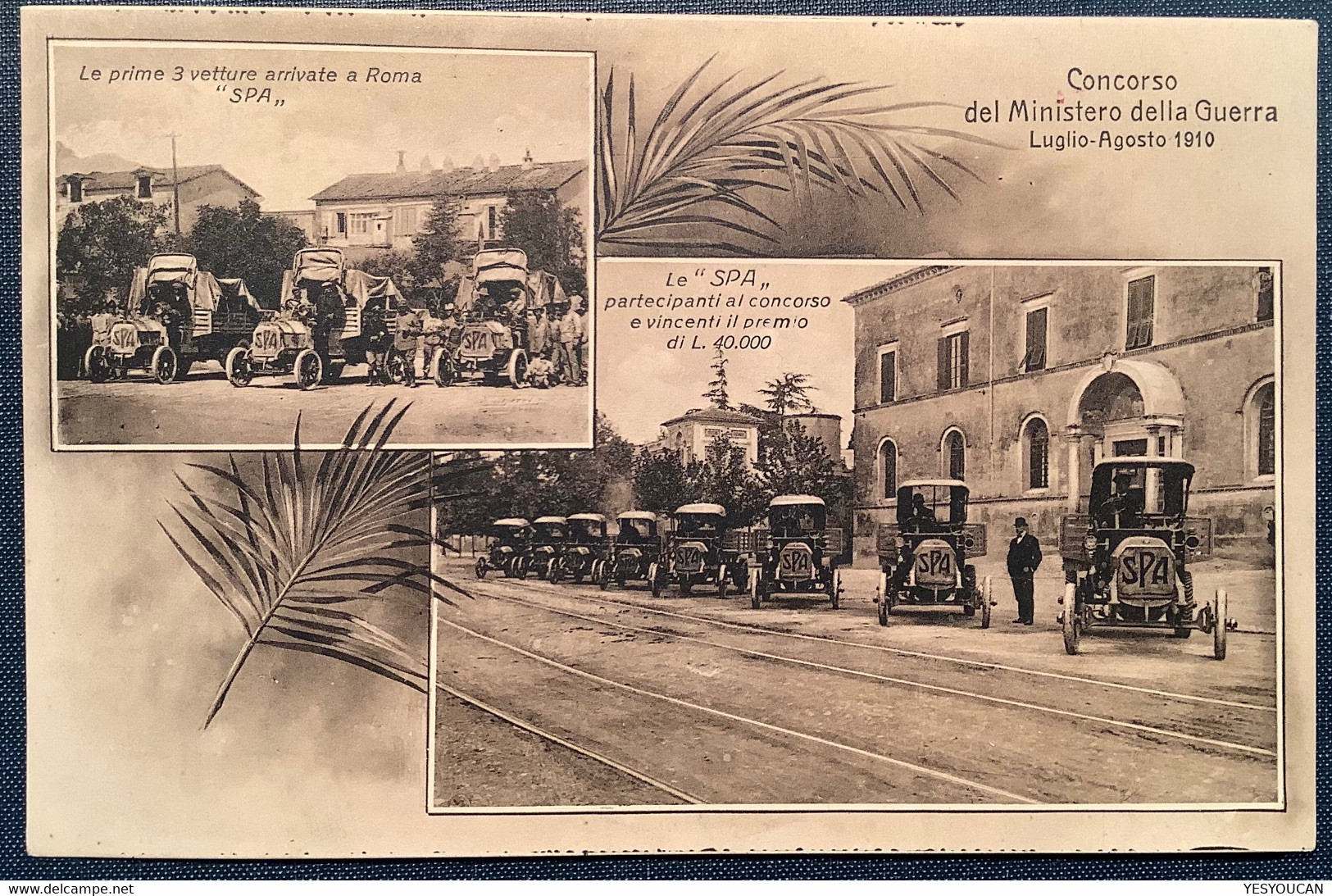 LE PRIME 3 VETTURA "SPA" ROMA CONCORSO MINISTERO DELLA GUERRA 1910 (Car Ppc Italia Cartoline Automobile Automobili Fiat - Trasporti