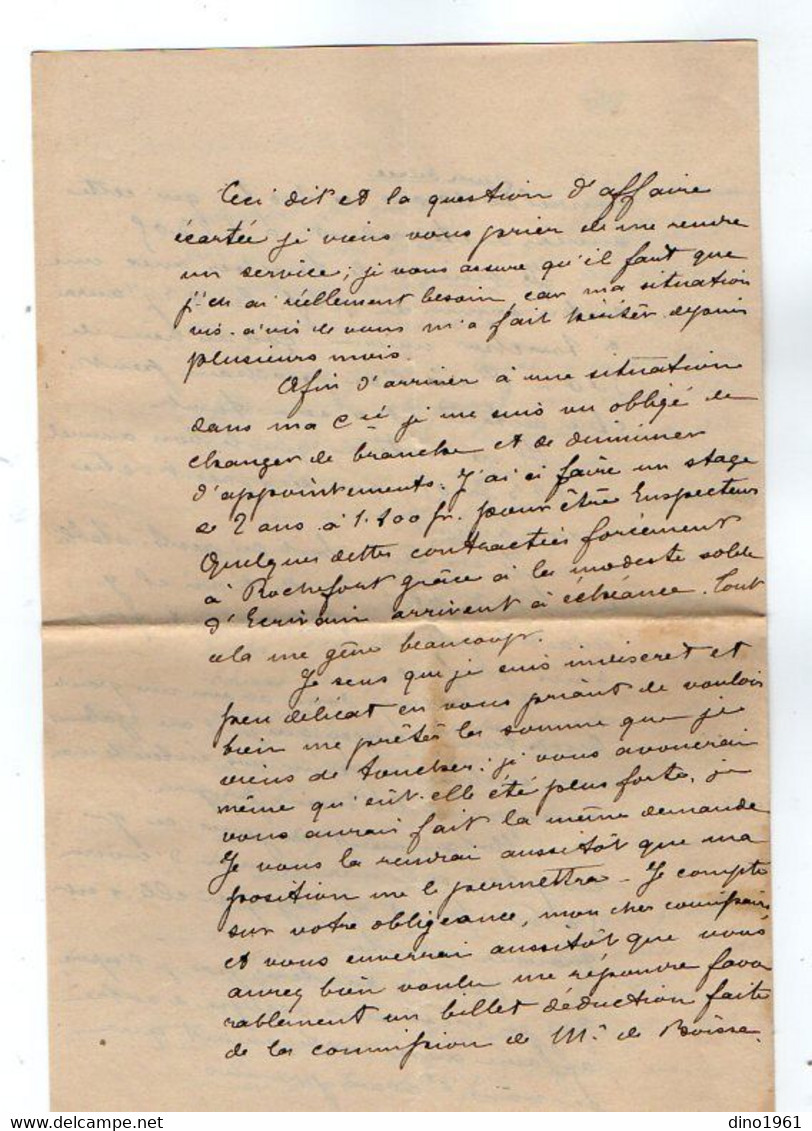 VP19.554 - PARIS 1890 - Lettre - Mr De BERCEGOL De La Cie D'Assurance L'URBAINE Pour Mr SENNE - DESJARDINS à CONCARNEAU - Bank En Verzekering