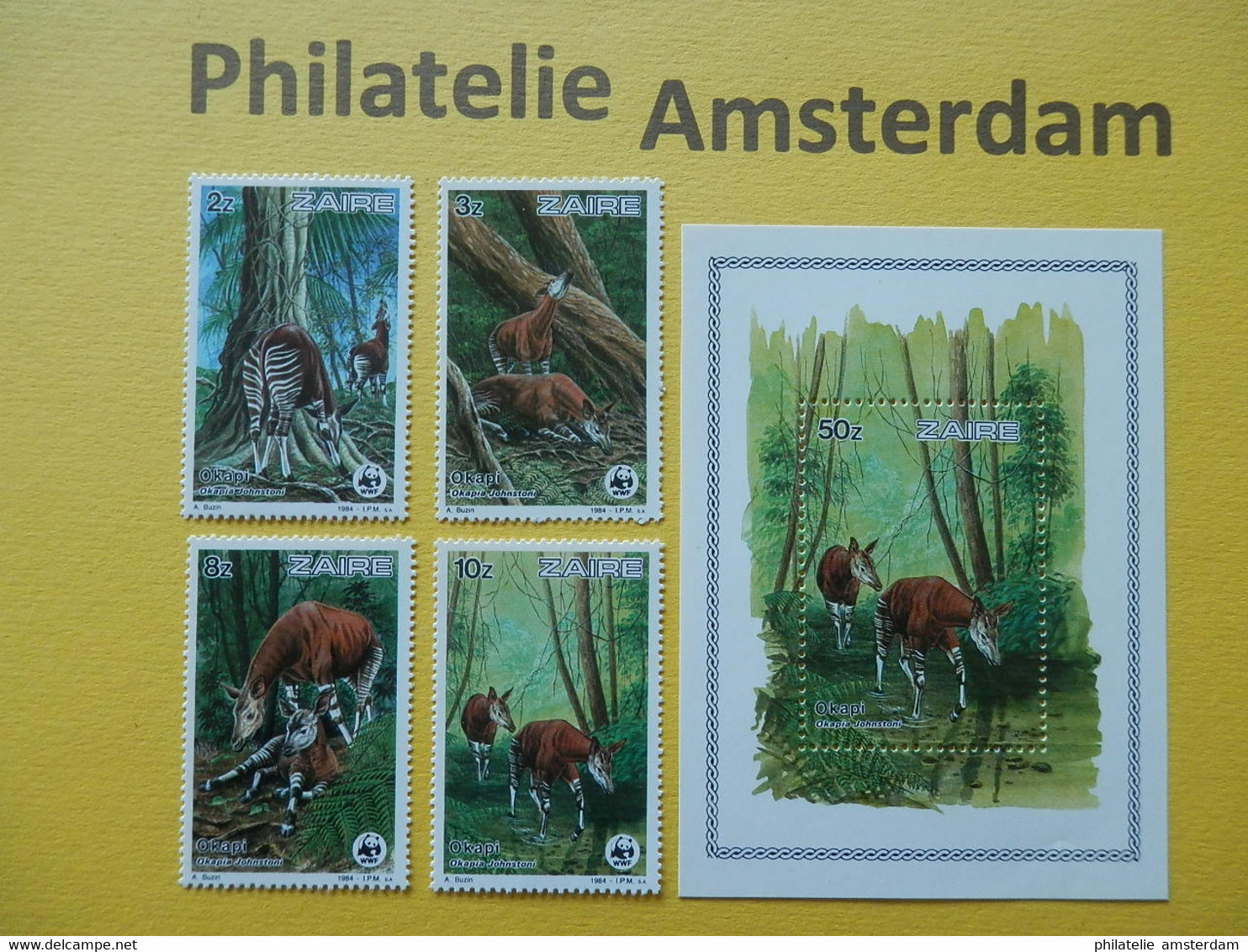 Zaire 1984, WWF FAUNA OKAPI: Mi 875-78, + Bl. 50, ** - Unused Stamps