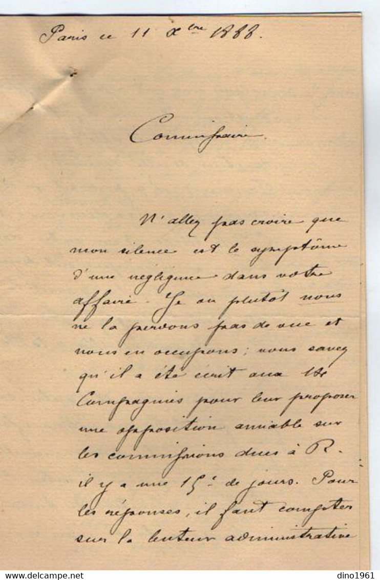 VP19.558 - PARIS 1888- Lettre - Mr R. De BERCEGOL De La Cie D'Assurance L'URBAINE Pour Mr SENNE - DESJARDINS Commissaire - Banco & Caja De Ahorros