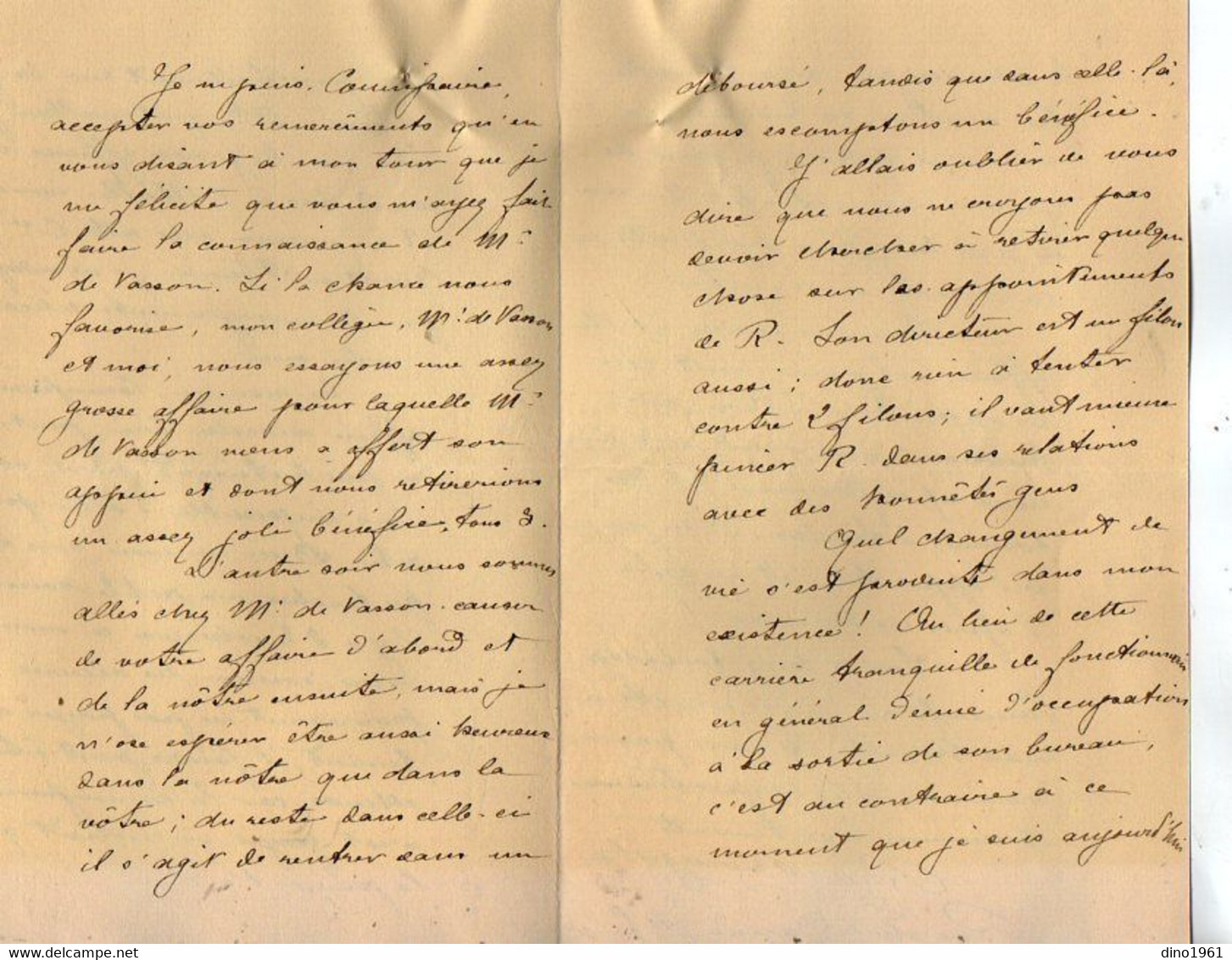 VP19.558 - PARIS 1888- Lettre - Mr R. De BERCEGOL De La Cie D'Assurance L'URBAINE Pour Mr SENNE - DESJARDINS Commissaire - Banque & Assurance