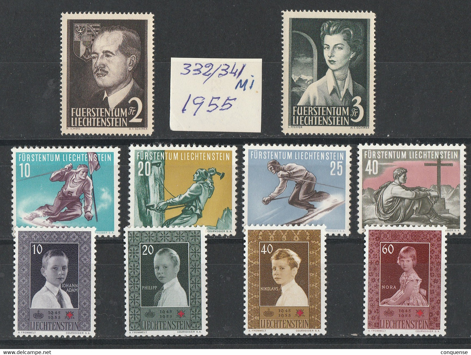 LIECHTENSTEIN  1955  **  MNH  MICHEL  332\41  AÑO  COMPLETO  PERFECTO  VALOR   309 € - Unused Stamps