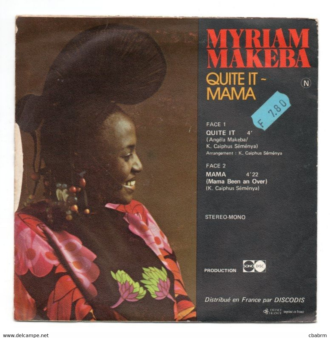 SP 45 TOURS MYRIAM MAKEBA QUITE IT FRANCE DISCODIS ESP 155003 - 7" - Soul - R&B
