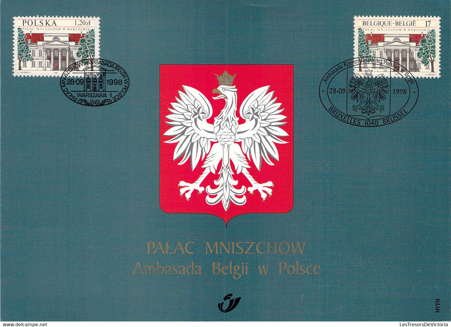 Carte Maximum - PALAC MNISZCHOW Ambasada Belgii W Polsce - 1998 - Warszawa Bruxelles - 1991-2000