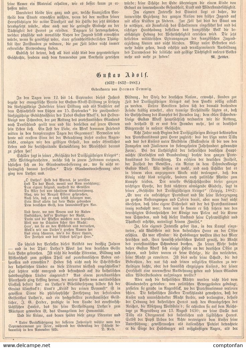 A102 1085 Leipzig Gustav II. Adolf Gedenkworte Diasporawerk Artikel / Bilder 1882 !! - Politik & Zeitgeschichte