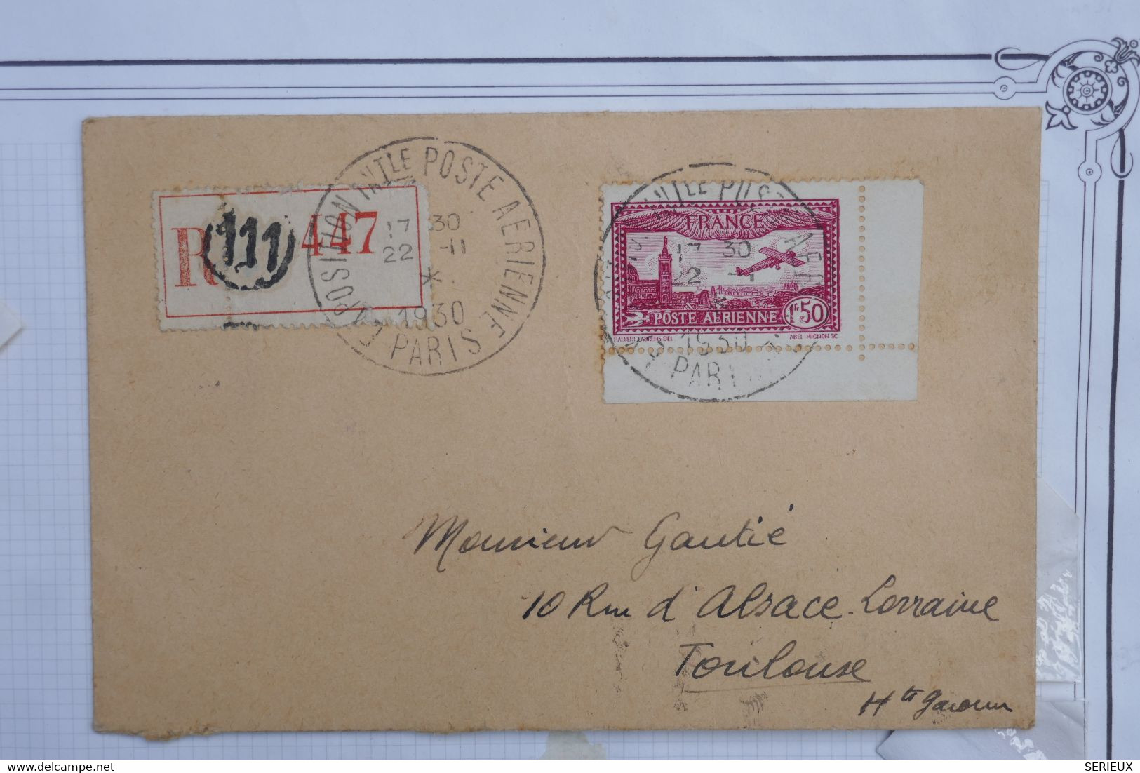 AH1 FRANCE  BELLE LETTRE RECOM. 1930  PARIS  POUR TOULOUSE+CACHET EXPO+++N° 5 PA COIN DE FEUILLE ++++AFF. PLAISANT - 1960-.... Covers & Documents