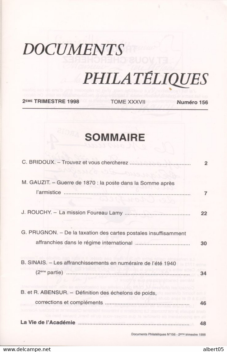 Revue De L'Académie De Philatélie - Documents Philatéliques N° 156 - Avec Sommaire - Philatelie Und Postgeschichte