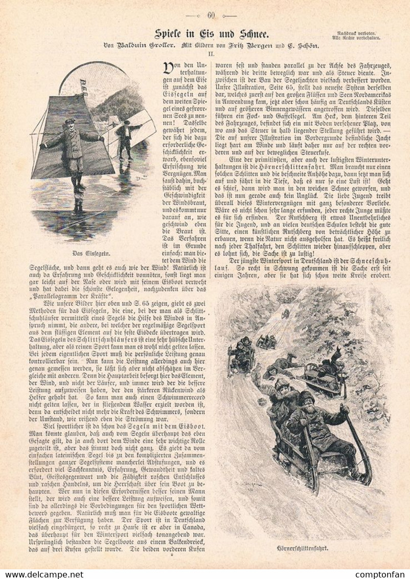 A102 1108 Fritz Bergen Eissport Eissegeln Rodeln Skilauf Artikel / Bilder 1897 !! - Sports