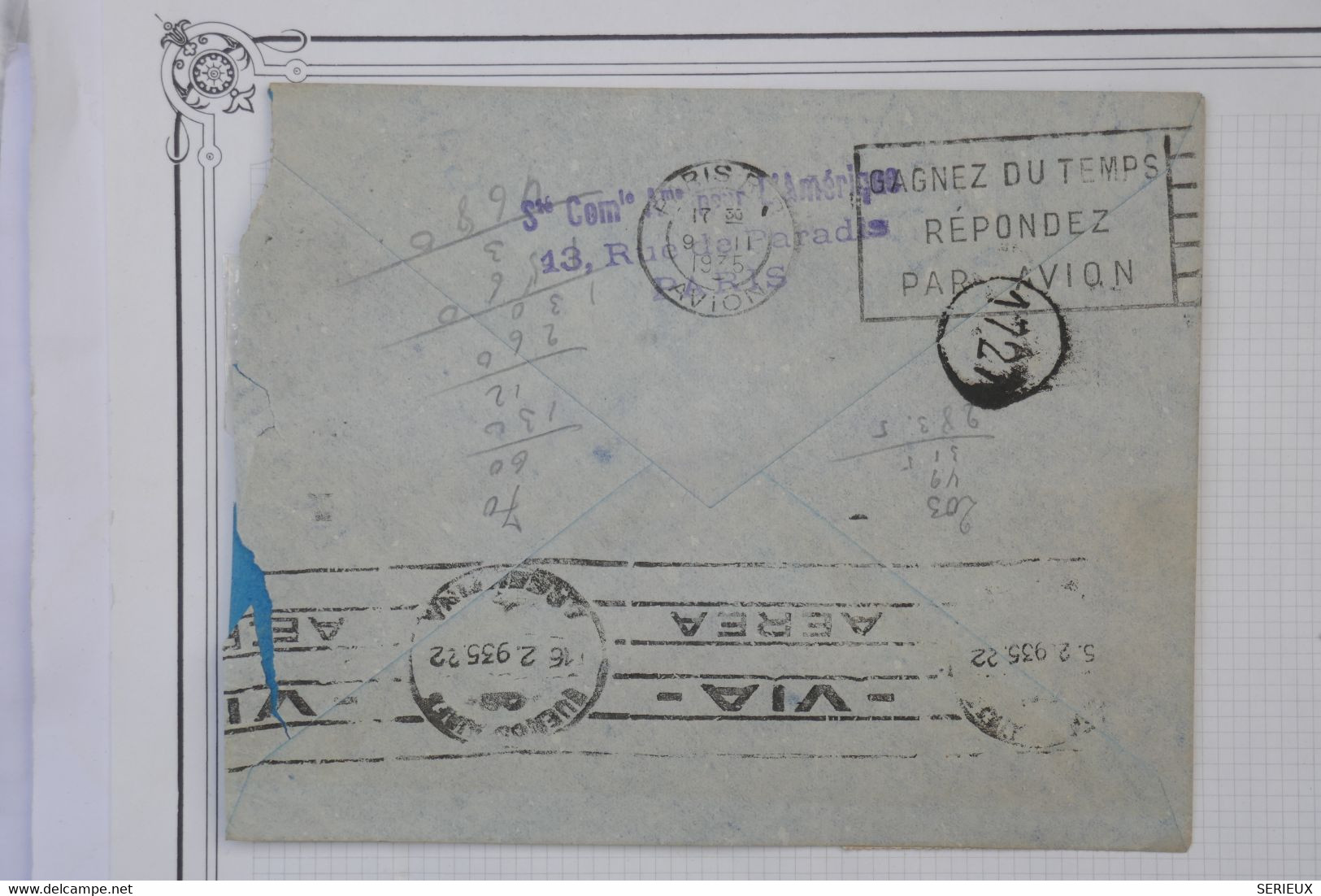 AH1 FRANCE  BELLE LETTRE RARE  1935  PARIS  POUR BUENOS AIRES ARGENTINA+SIGNEE DU PILOTE  CASTELL++++++AFF. PLAISANT - 1960-.... Cartas & Documentos