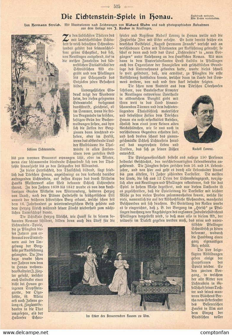 1114 Honau Lichtenstein Schloss Theater Artikel / Bilder 1901 !! - Théâtre & Danse