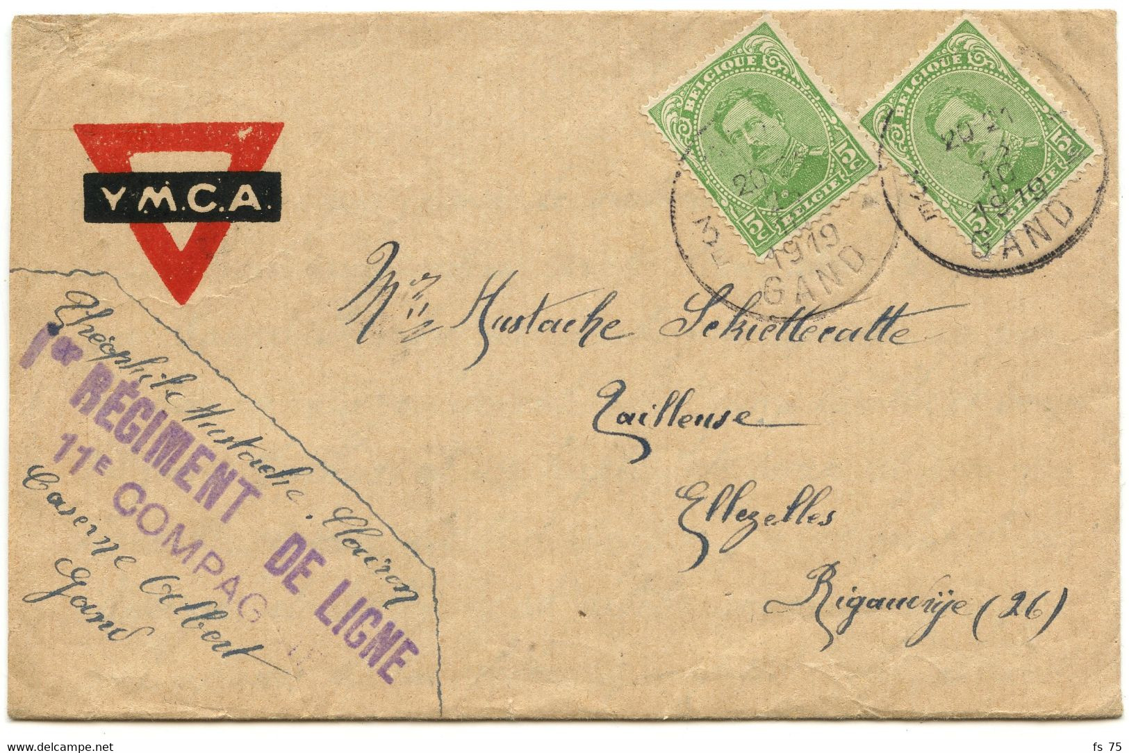 BELGIQUE - LOT DE 4 LETTRES AVEC TEXTE D'UN SOLDAT BELGE A EN-TETE Y.M.C.A., 1919 - Armée Belge
