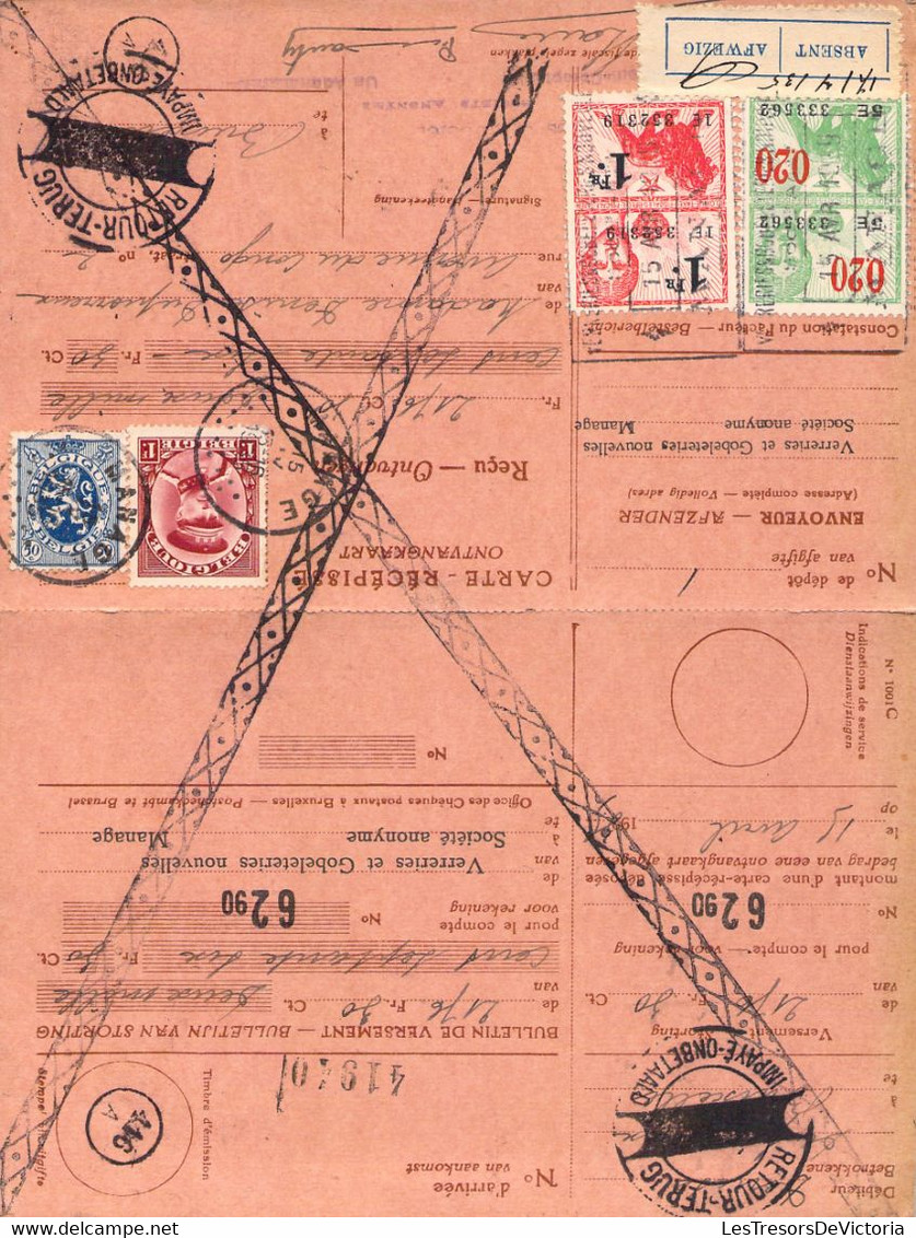 Belgique - Carte Récepissé 1935 - Carte Livret Annulation Roulette - Covers & Documents