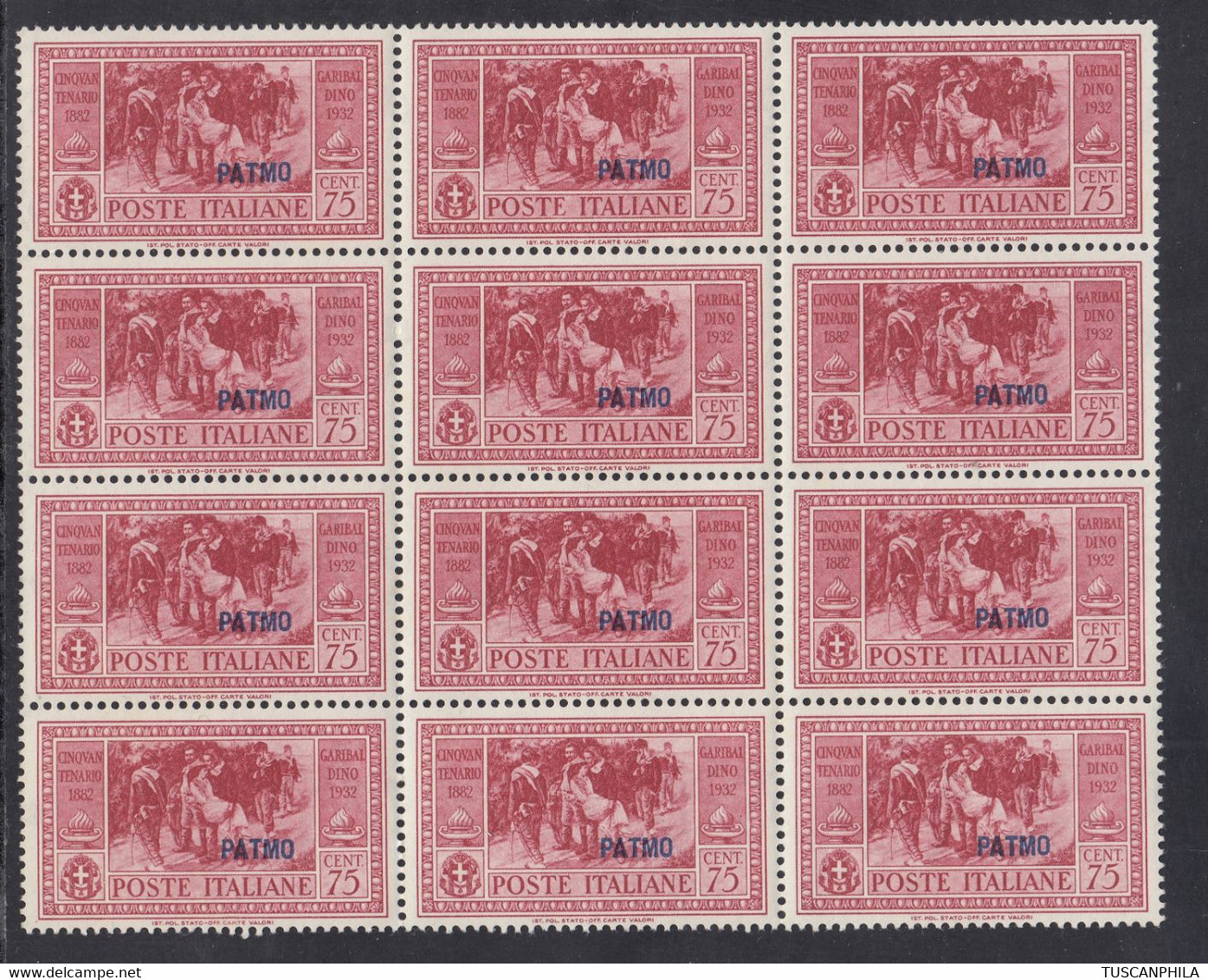 1932 Blocco Di 12 Valori Sass. 22 MNH** Cv 1680 - Egeo (Patmo)